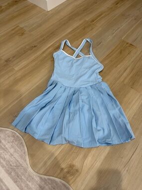 Light Blue Pleated Skater Dress with Cross Back Straps